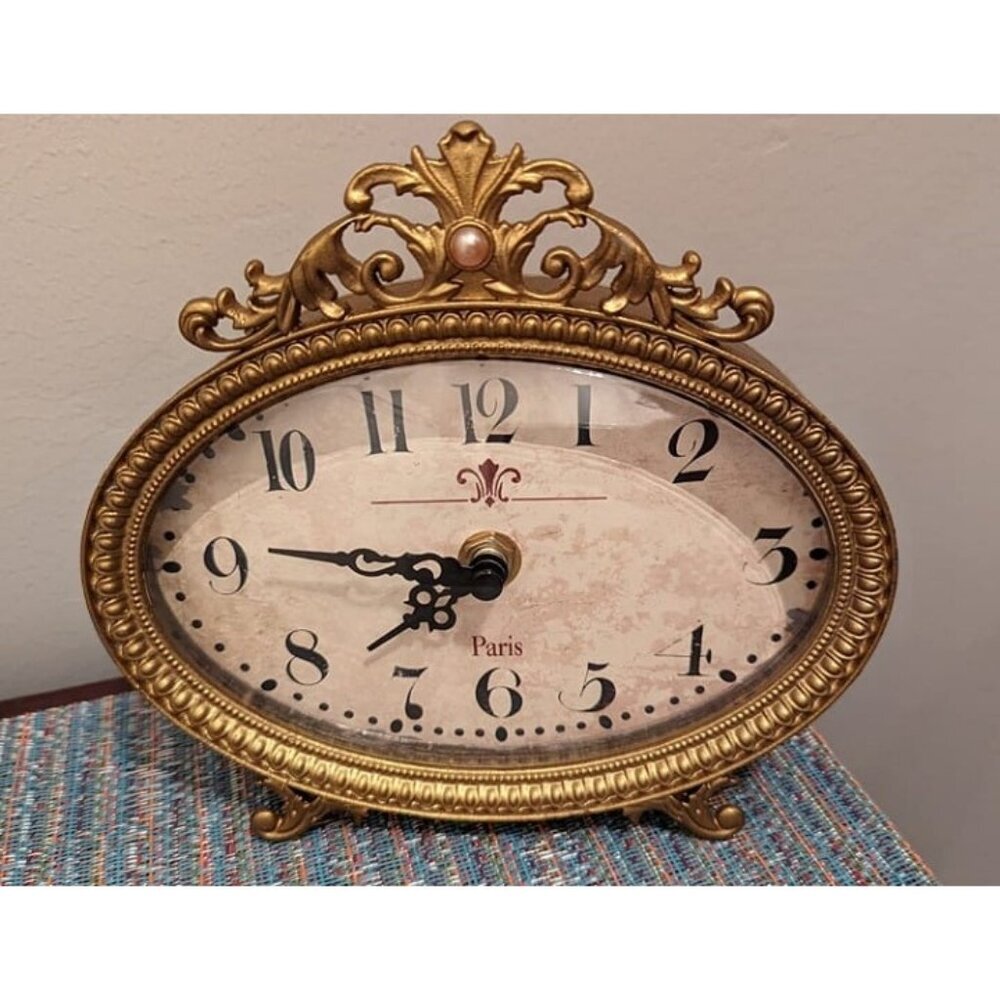 New Vintage Table Clock, French Turquoise Color Rococo Style Desk Clock